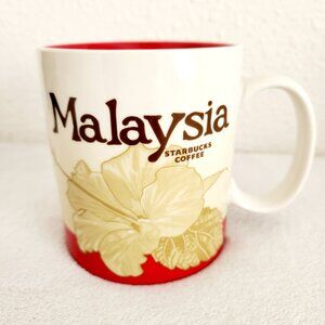 Starbucks Malaysia Global Icon Mug Coffee Cup 2016 Red 16 oz Hibiscus Flower